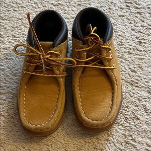 Timberland Tan Moccasins with Yellow Laces
